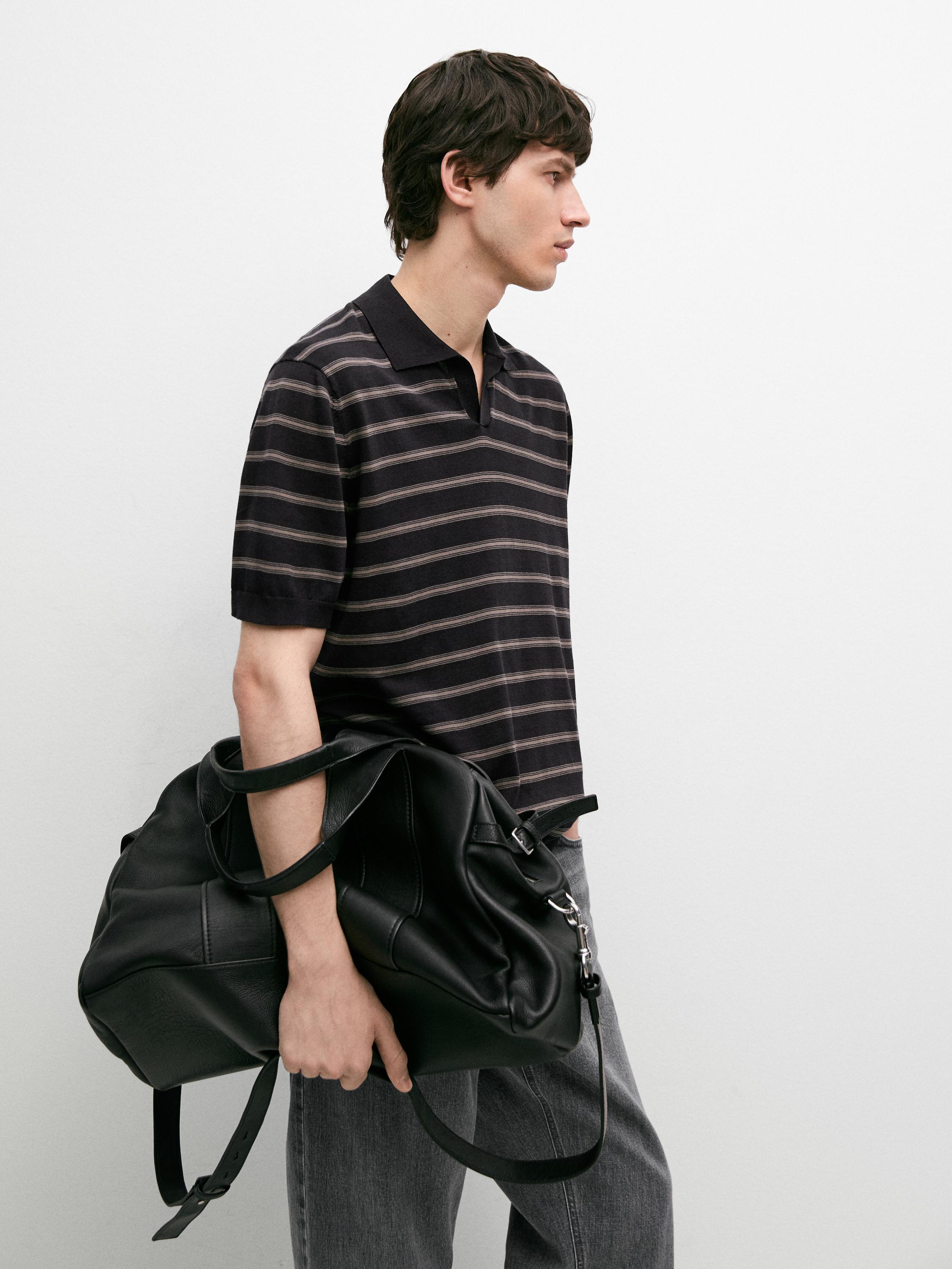Knit polo shirt with contrast stripes